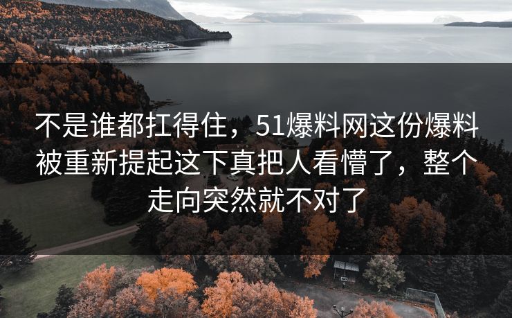 不是谁都扛得住，51爆料网这份爆料被重新提起这下真把人看懵了，整个走向突然就不对了